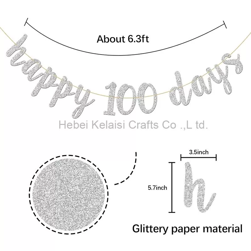 Glitter Silver Happy 100 Days Banner