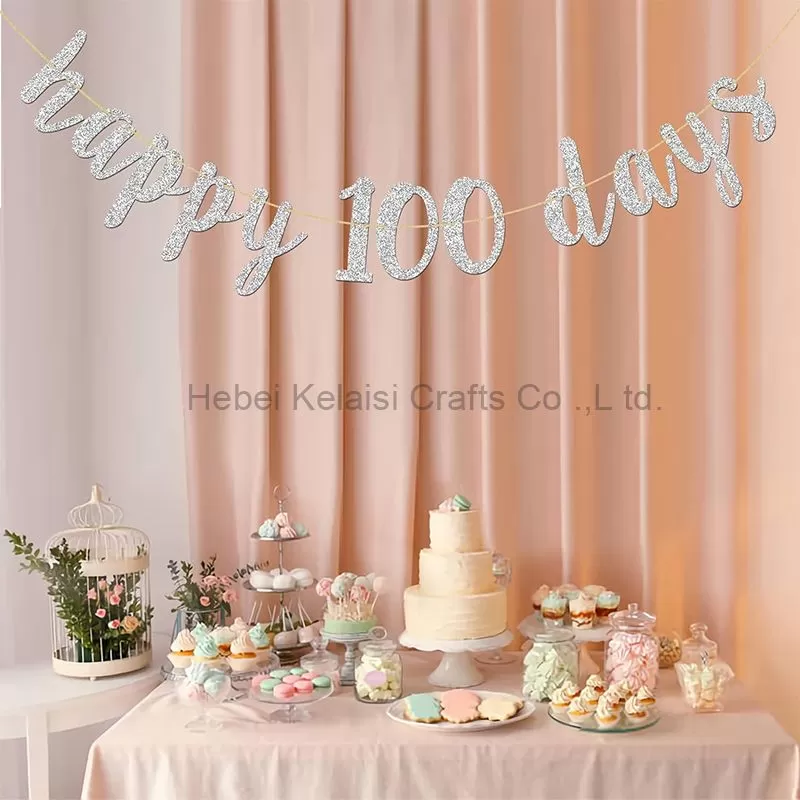 Glitter Silver Happy 100 Days Banner