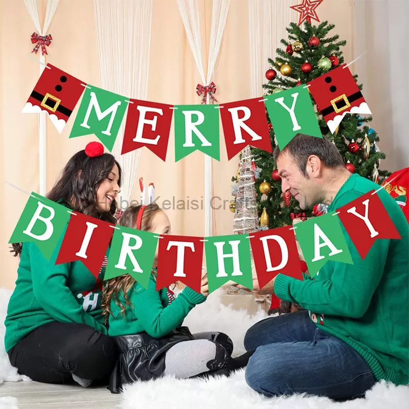 Red and Green Merry Birthday Banner