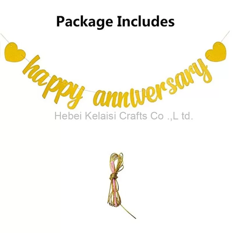 Happy Anniversary Gold Glitter Banner for Anniversary Party Decorations