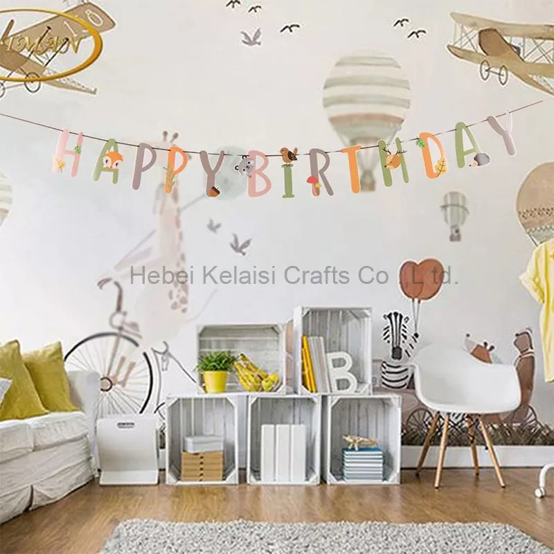 Jungle Animal Themed Birthday Flag Pull Banner