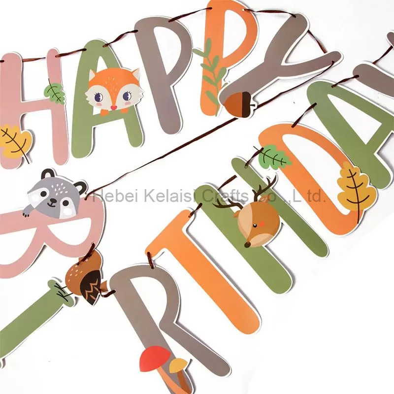 Jungle Animal Themed Birthday Flag Pull Banner