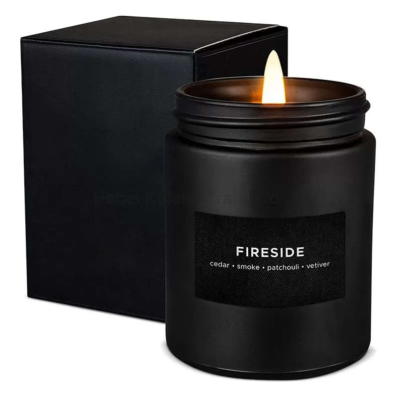 Relaxing aromatherapy candle in black glass jar scented candle