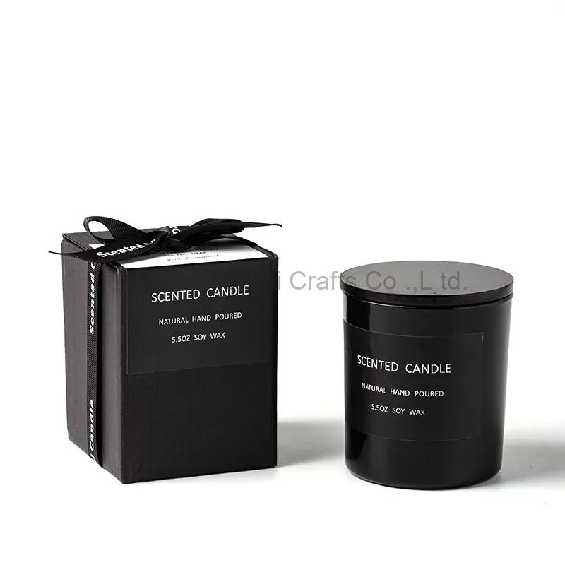 Classic Black Home Decoration Fragrance Candle Gift Set With Lid