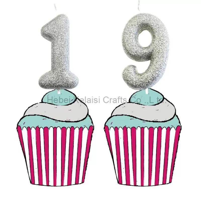 sparkling silver Glitter Powder Number birthday Candle