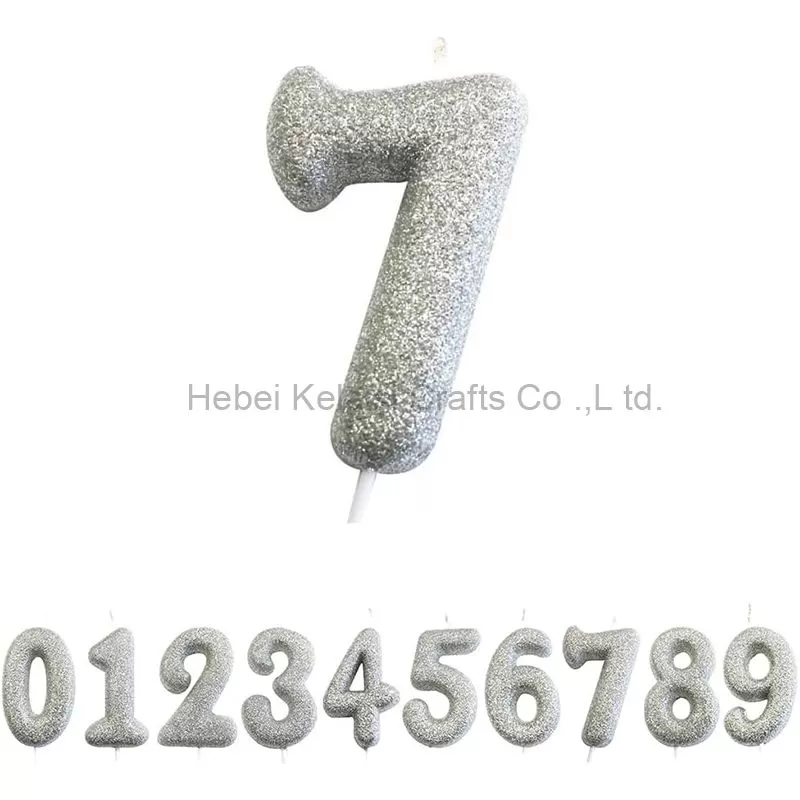 sparkling silver Glitter Powder Number birthday Candle