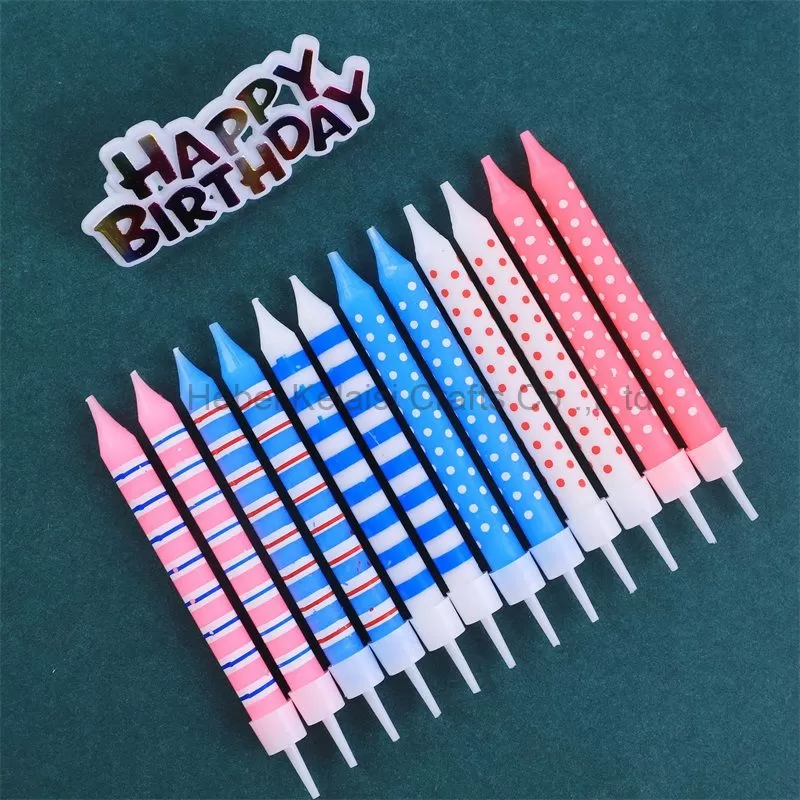 Diagonal striped wave-dot birthday cake decorated candles
