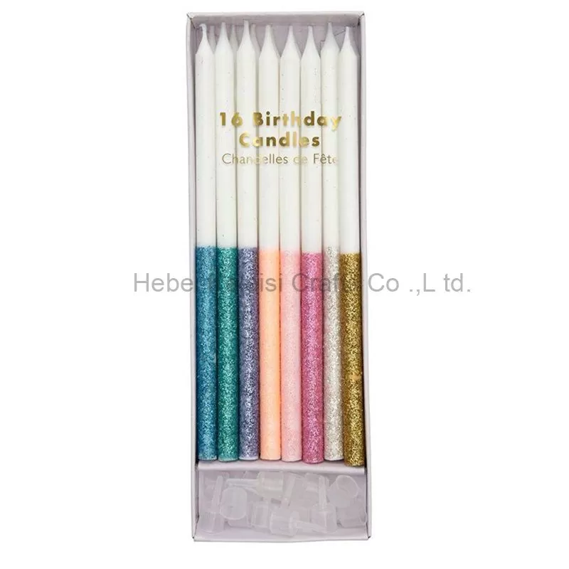 Multicolor Kids Glitter Birthday Pencil Long Thin Birthday Candles