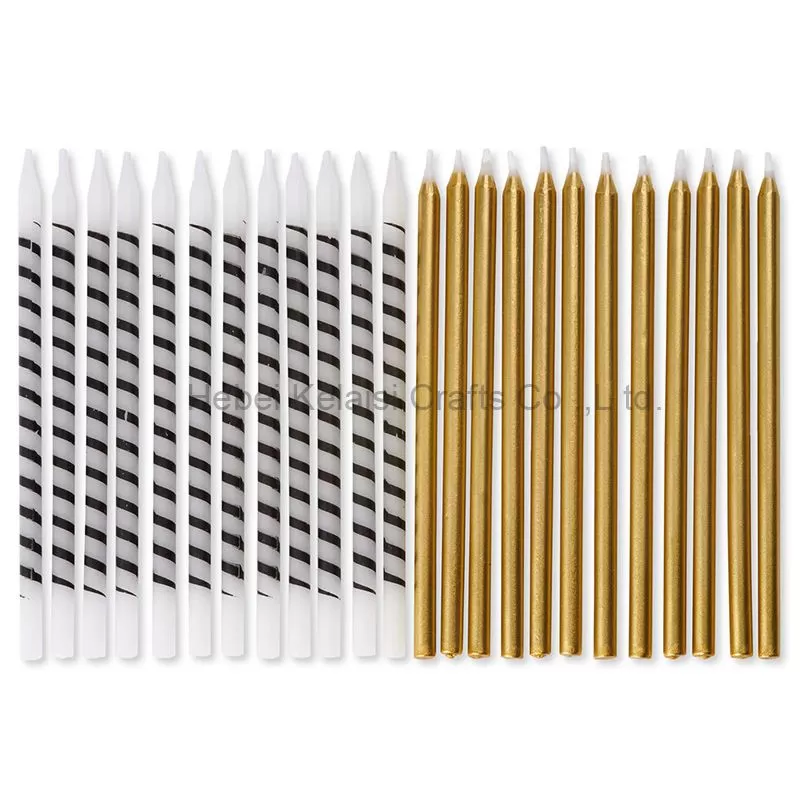 24 count white and black stripe and gold birthday candles