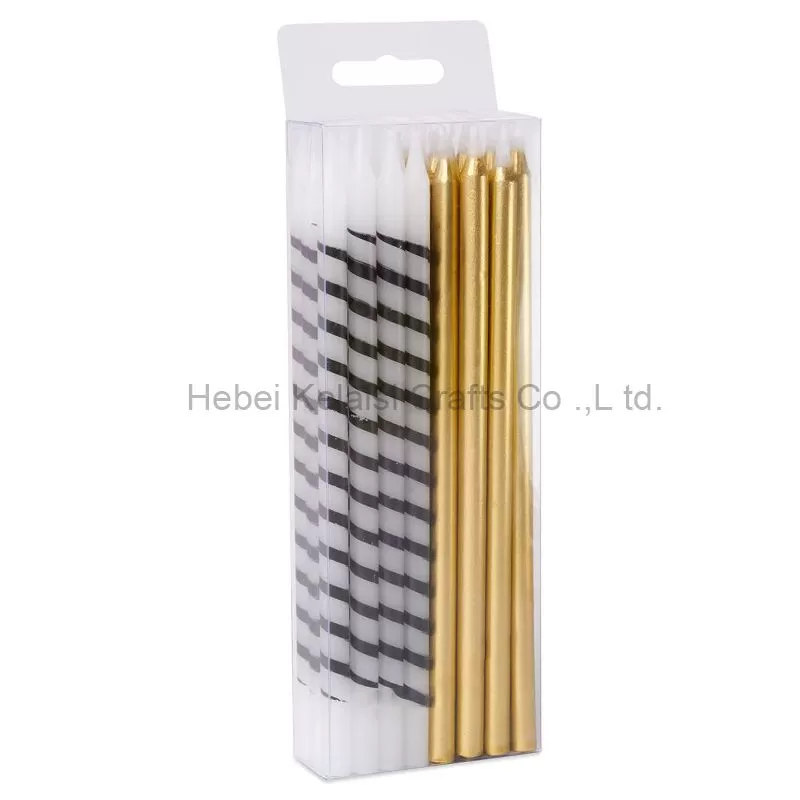24 count white and black stripe and gold birthday candles