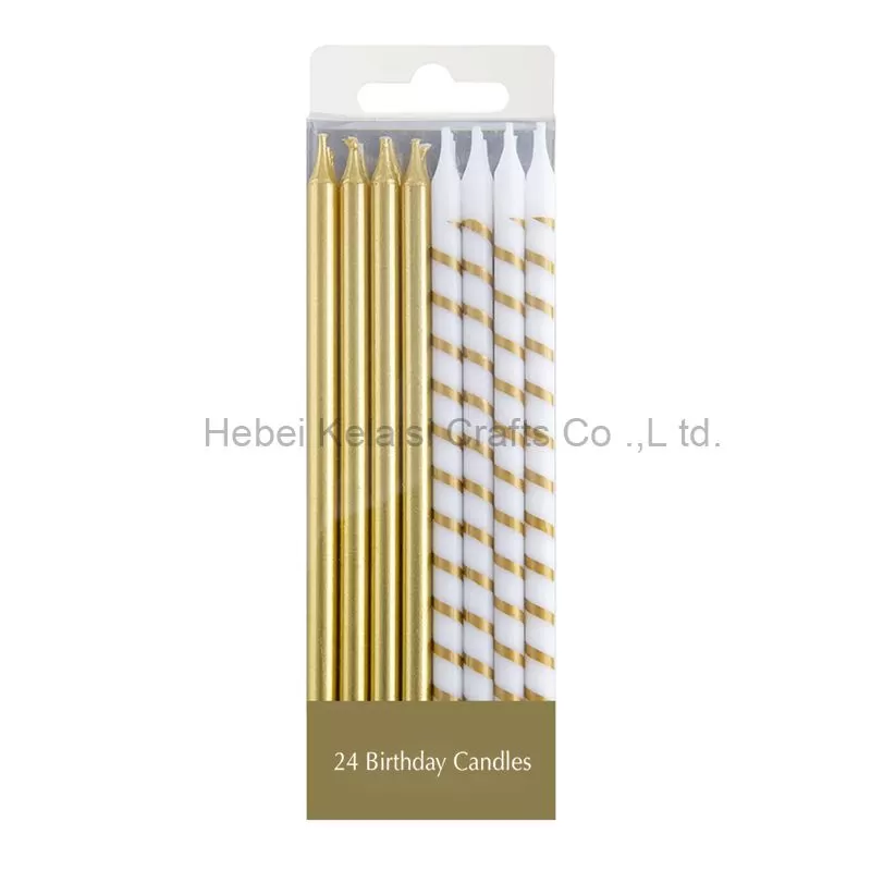 24 count white and black stripe and gold birthday candles