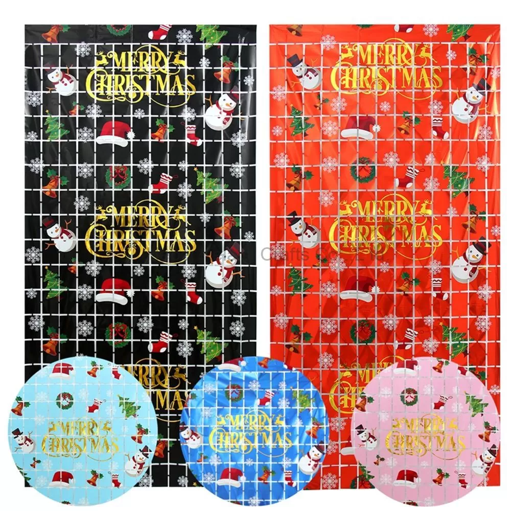 Christmas Square Curtain X-mas Foil Fringe Curtains