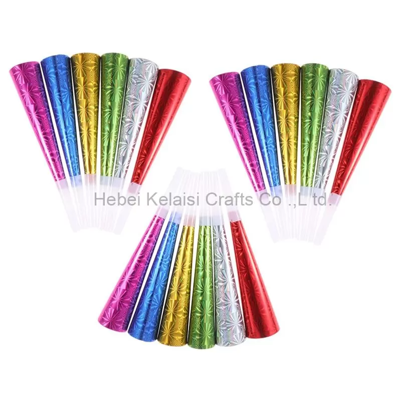 Vibrant Multicolor Prismatic Cardstock Horns Laser Paper Horn Blow Out Whistling Cheering Props