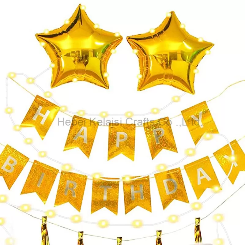 Shiny gold color flags Happy birthday banner