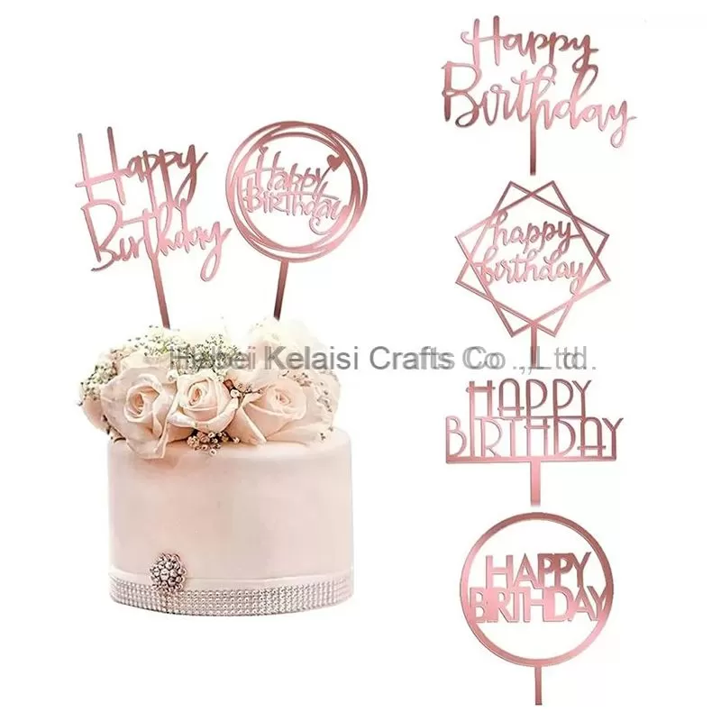 Mirror Acrylic Party Cake Topper Happy Birthday Cake Photos