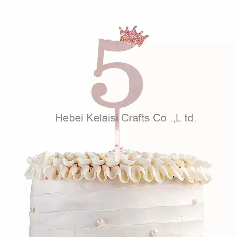 Plastic Acrylic glitter crown Number Golden Silver cake topper