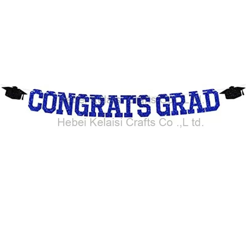 Blue Glitter Congrats Grad Banner