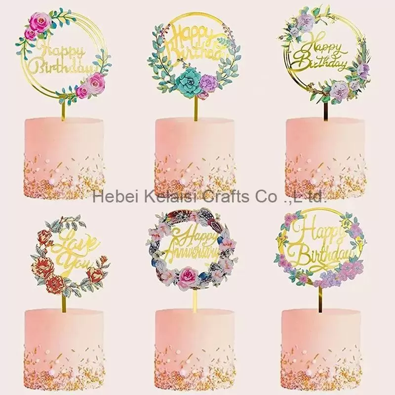 Acrylic Colorful Flowers Cake Toppers