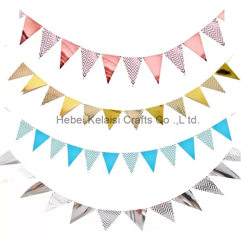 Rose Gold Paper Bunting Triangle Flags Wavy Banner
