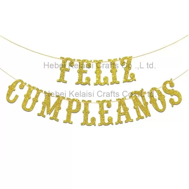 Gold Glitter Feliz Cumpleanos Banner