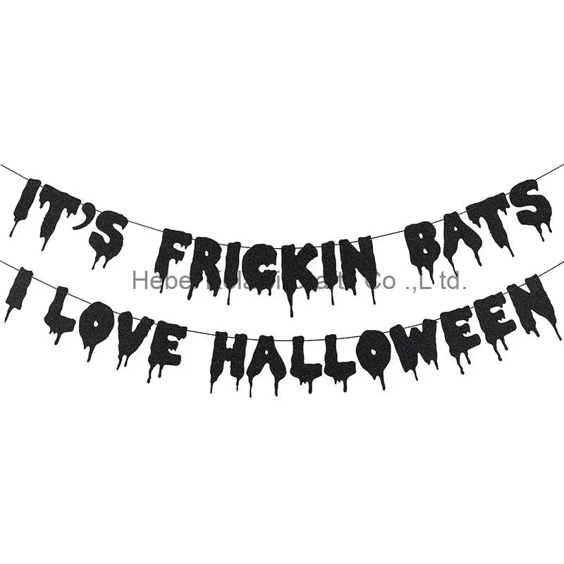Black Glittery It's Frickin Bats I Love Halloween Banner