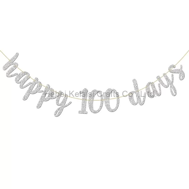 Glitter Silver Happy 100 Days Banner