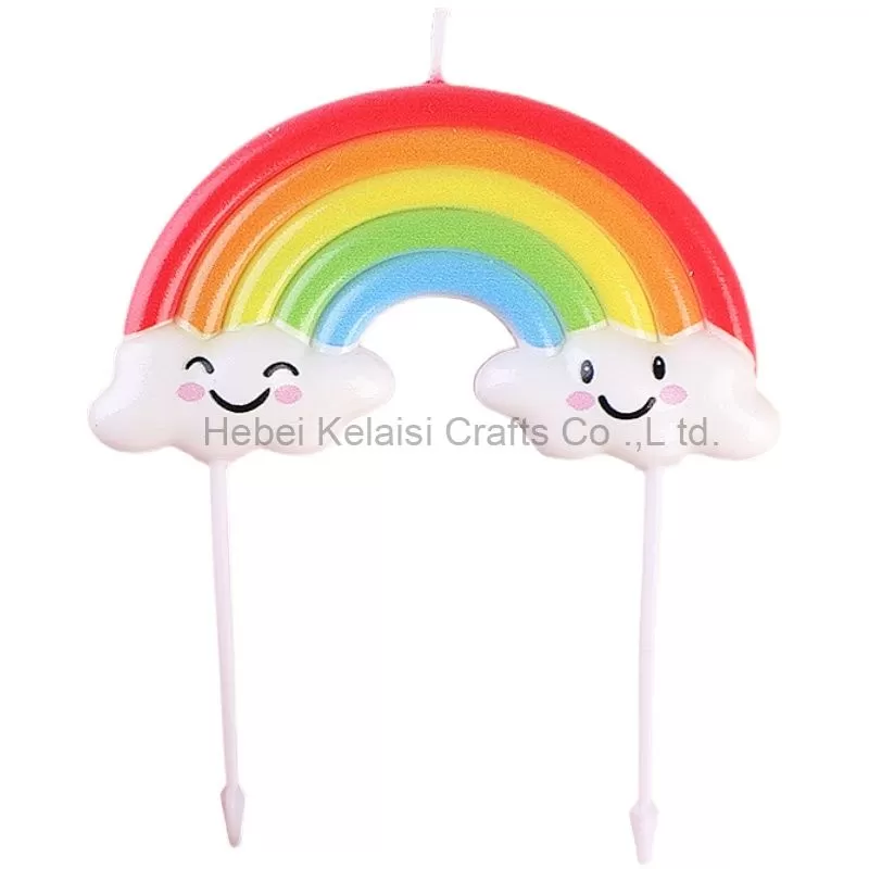 Funny Pastel-Color Cartoon Cake topper Lovely Rainbow Clouds Smile  Birthday Candles