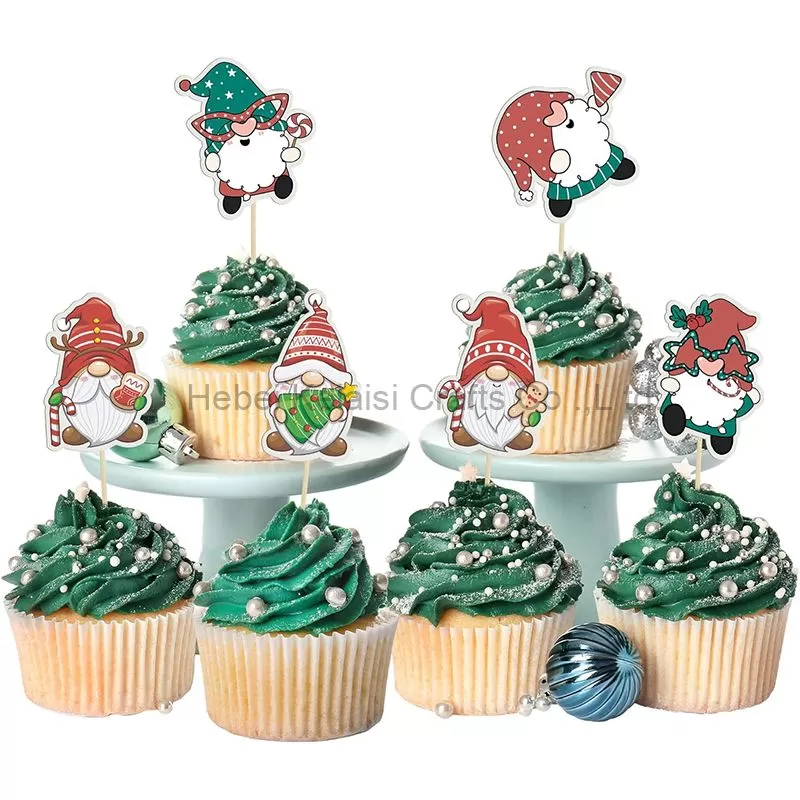 36Pcs Christmas Gnomes Santa Cupcake Toppers