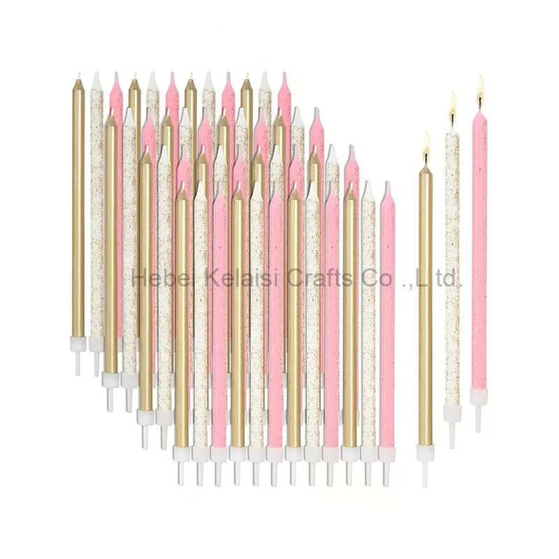 Metallic Glitter Long Thin Birthday Cake Candles with Holders