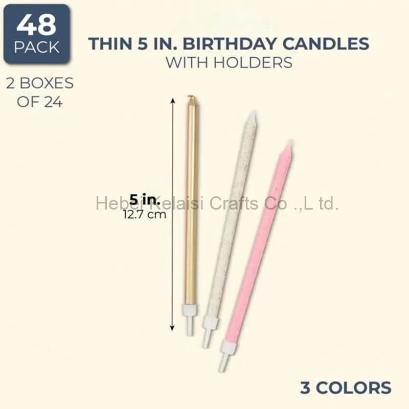 Metallic Glitter Long Thin Birthday Cake Candles with Holders