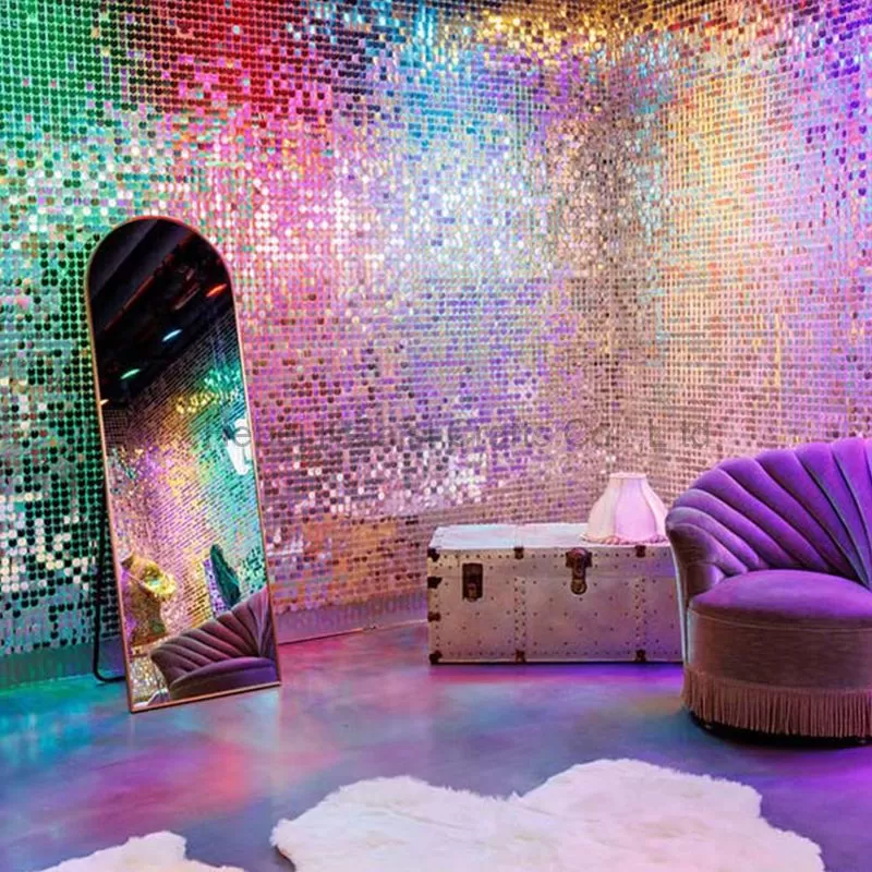 Round Square Shimmer Wall For Decoration 4d Panels Sequins Backdrop