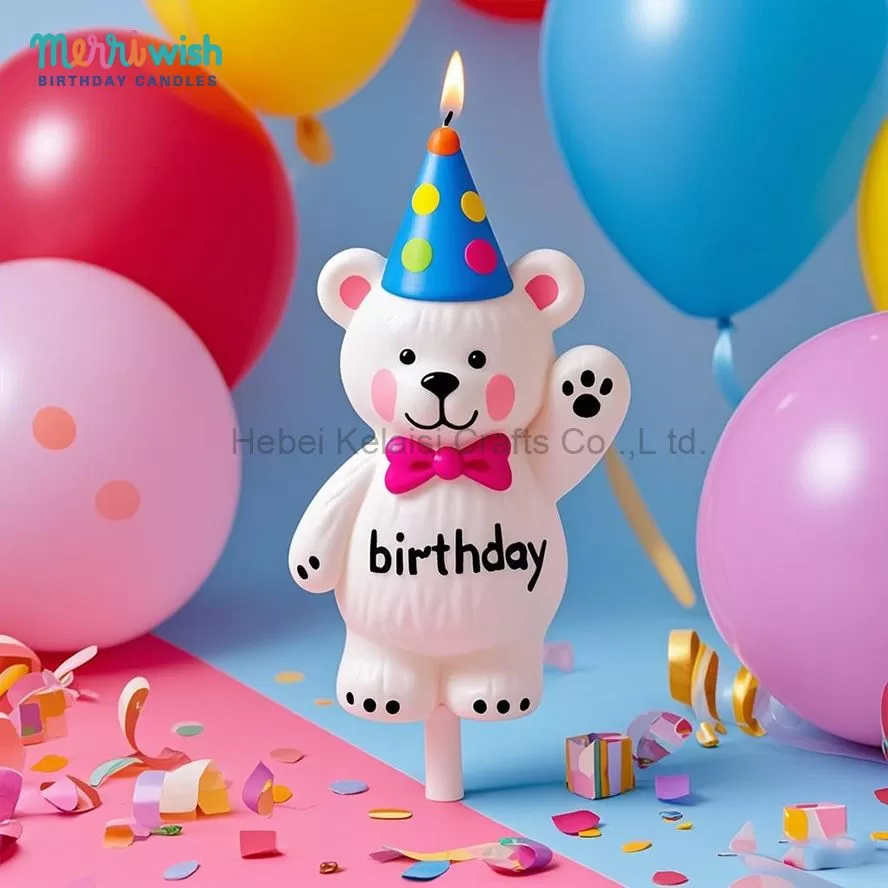 Birthday Party Christmas Graduation White Polar Bear Cartoon Cake Birthday Candle