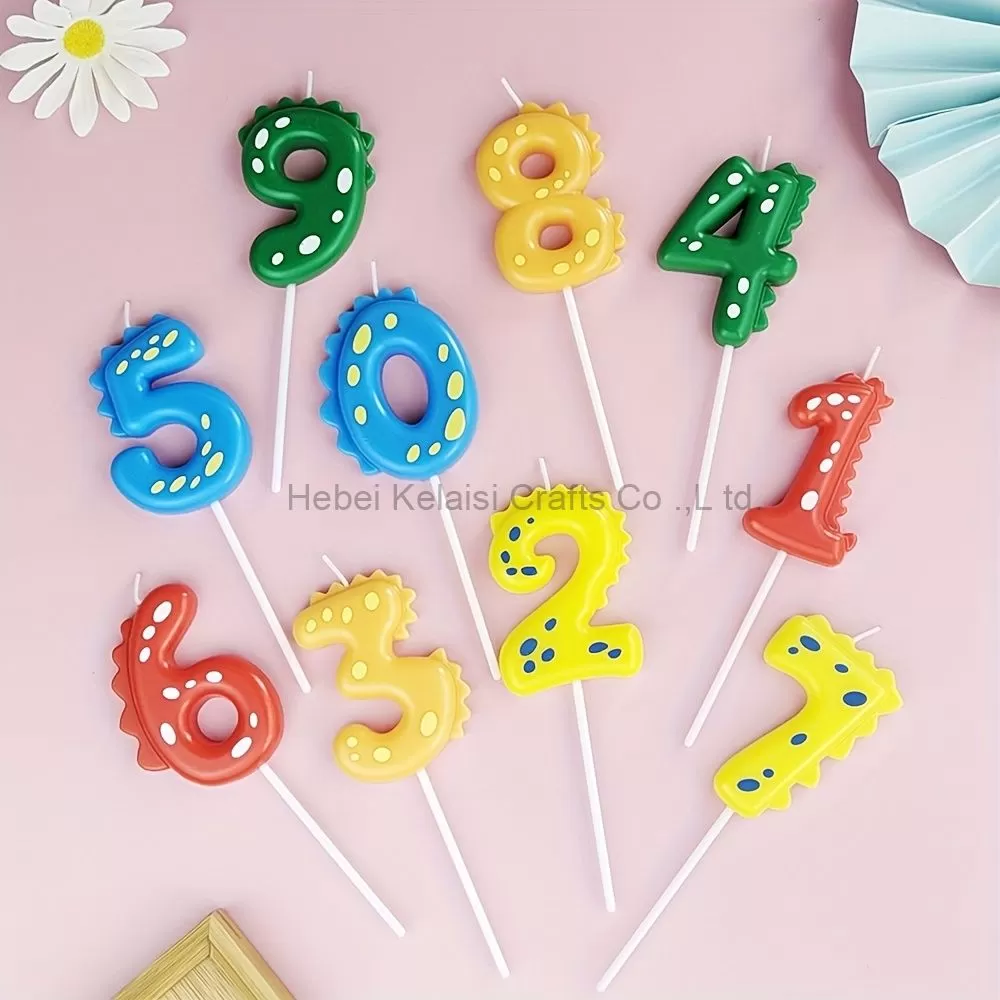 Individually Wrapped 0-9 Dinosaur Shape Digital Cake Candle Kids Birthday Party Colored Candle