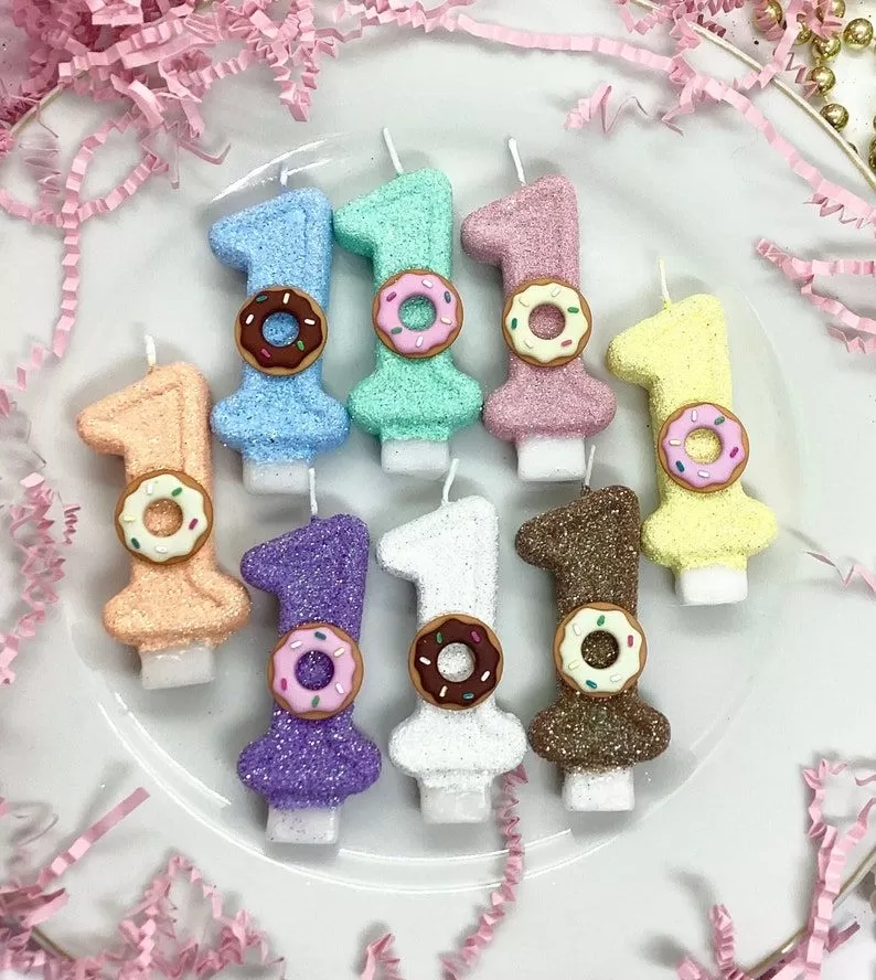 Birthday Party Essentials Cute Donut Decoration Spray Paint Dusting Craft Multi-color Birthday Cake Digital Candle