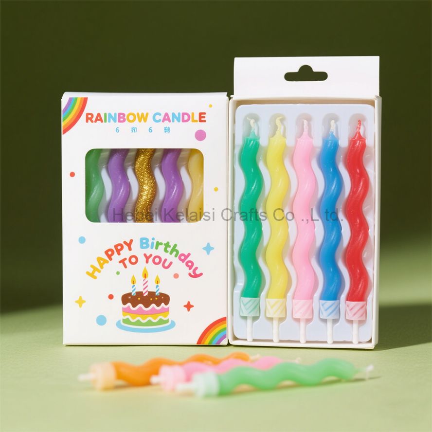 6 Rainbow Twist  Colorful Wavy Spiral Birthday Cake Candle