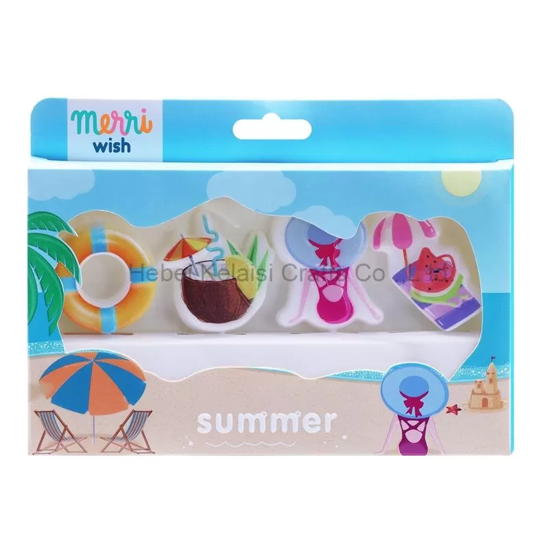 4 Pieces Summ Beach Party Themed Cartoon Birthday Cake Candle Set