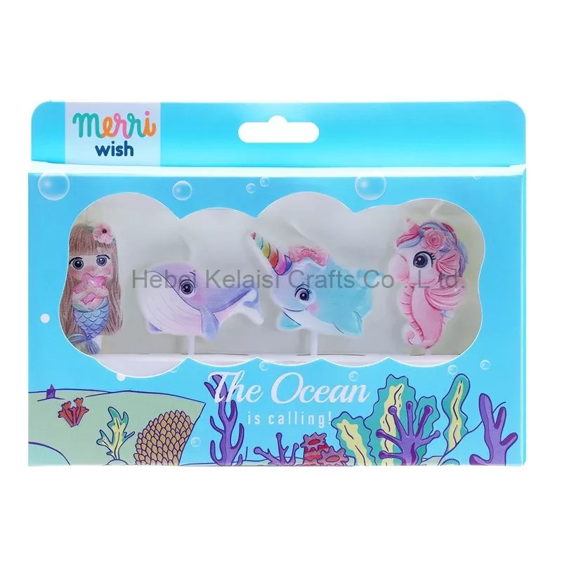 4 Pieces Summ Beach Party Themed Cartoon Birthday Cake Candle Set