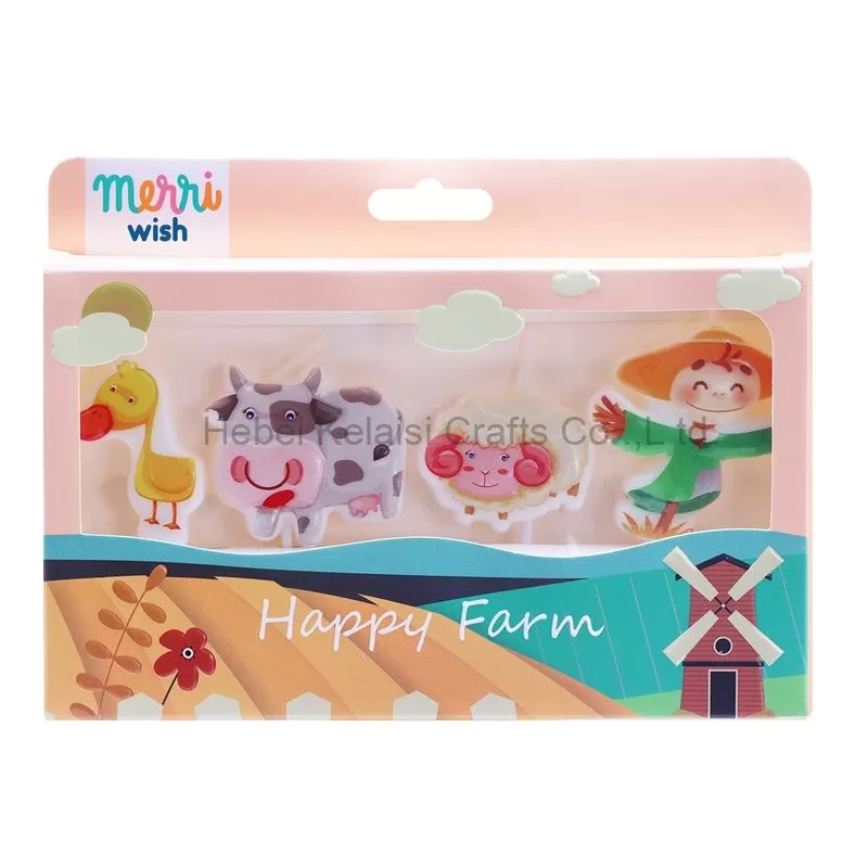 4 Piece Kids Party Decoration Happy Farm Cartoon Birthday Cake Candle Set