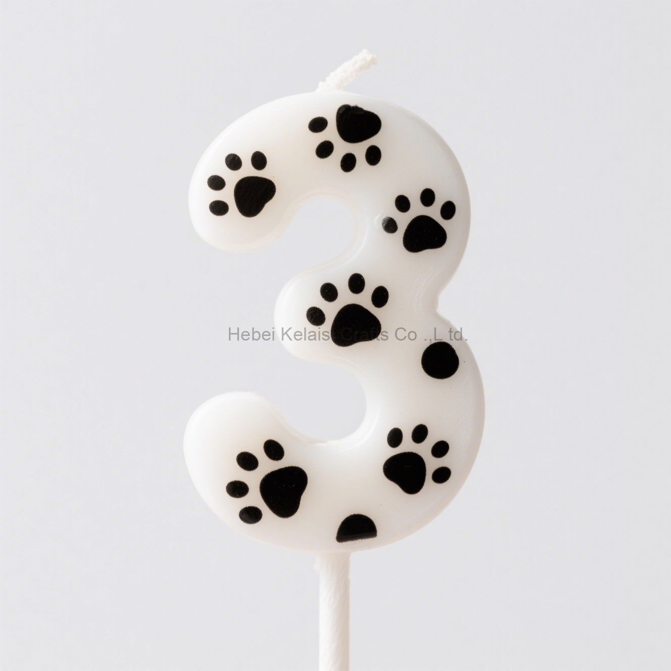 Dog Theme Birthday Cake Toppers Black and White Dog Paw Print Number Candle