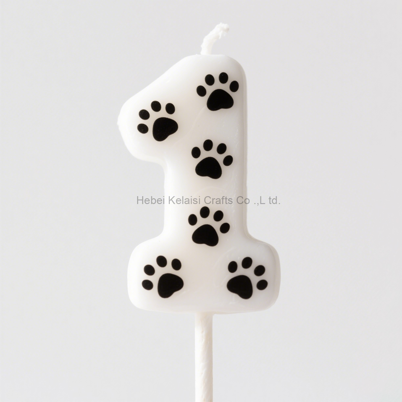 Dog Theme Birthday Cake Toppers Black and White Dog Paw Print Number Candle