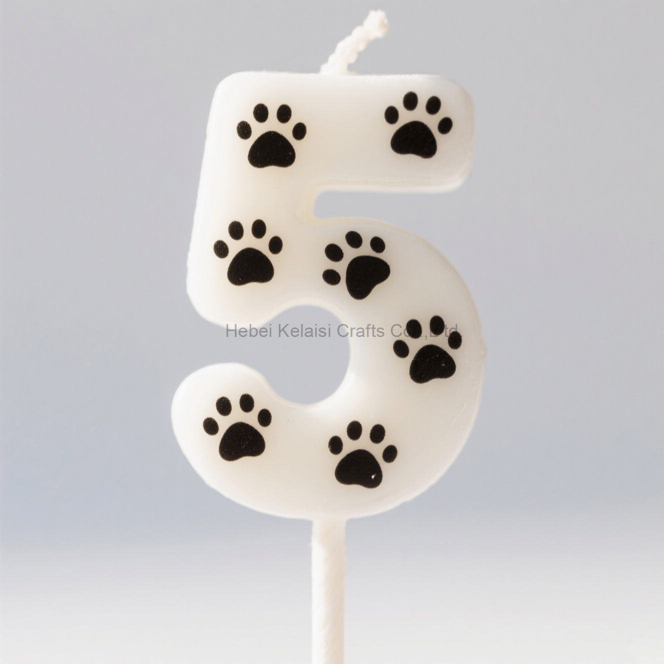 Dog Theme Birthday Cake Toppers Black and White Dog Paw Print Number Candle