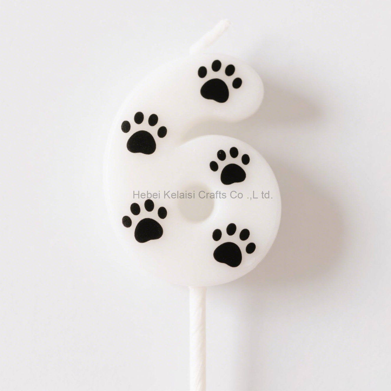 Dog Theme Birthday Cake Toppers Black and White Dog Paw Print Number Candle
