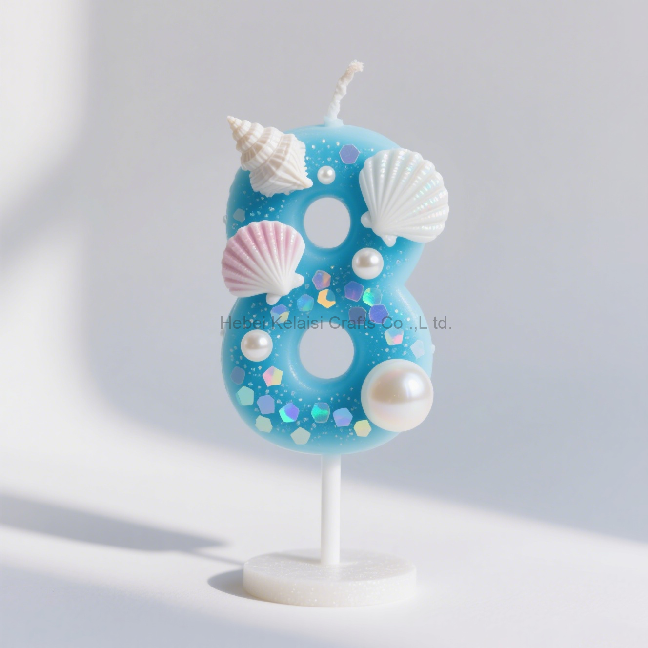 Blue Seashells Pearls Ocean Theme Number Birthday Cake Candle