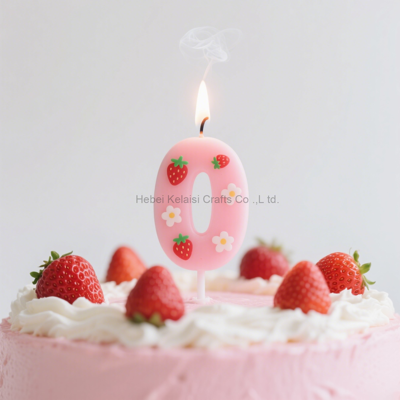 Romantic Strawberry Print Pink Number Cake Birthday Candle