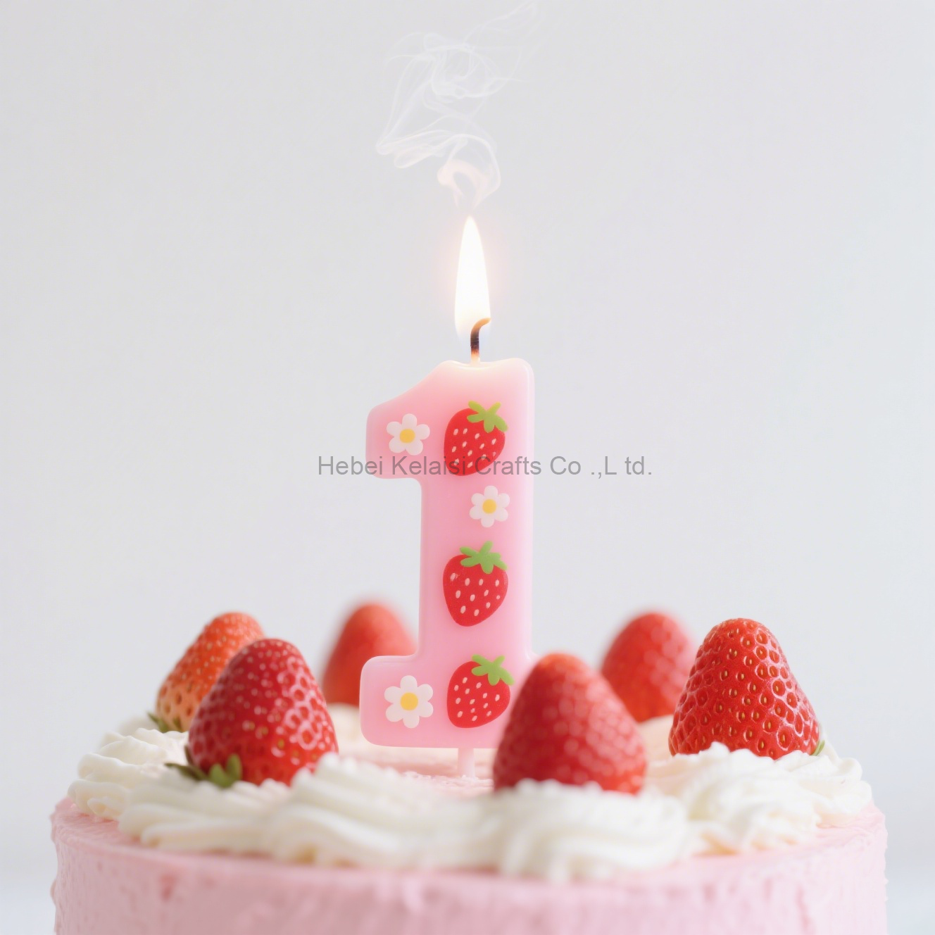 Romantic Strawberry Print Pink Number Cake Birthday Candle