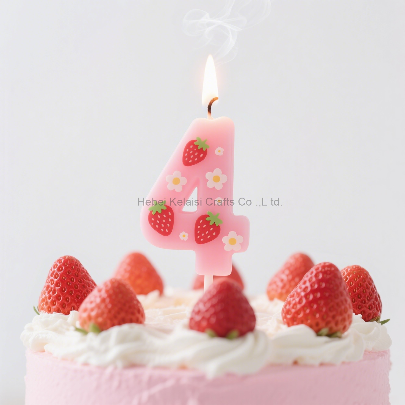 Romantic Strawberry Print Pink Number Cake Birthday Candle