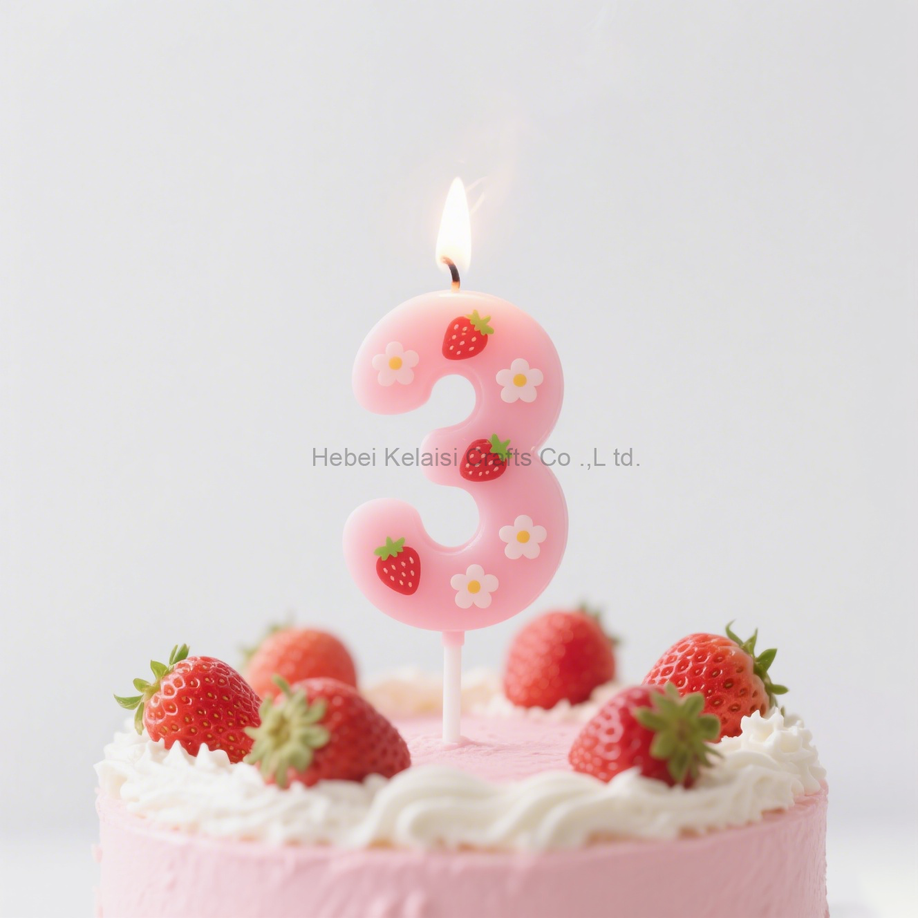 Romantic Strawberry Print Pink Number Cake Birthday Candle