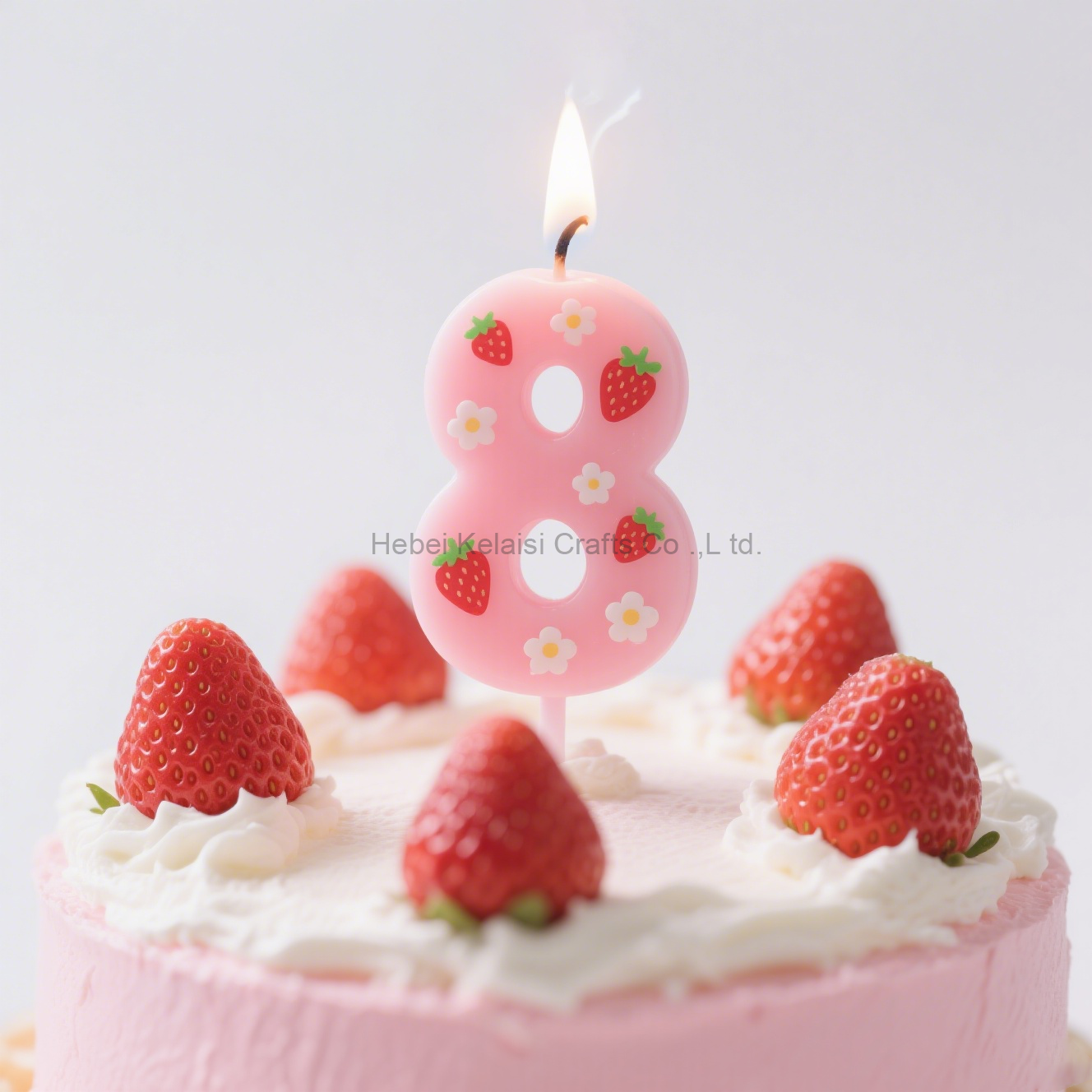 Romantic Strawberry Print Pink Number Cake Birthday Candle
