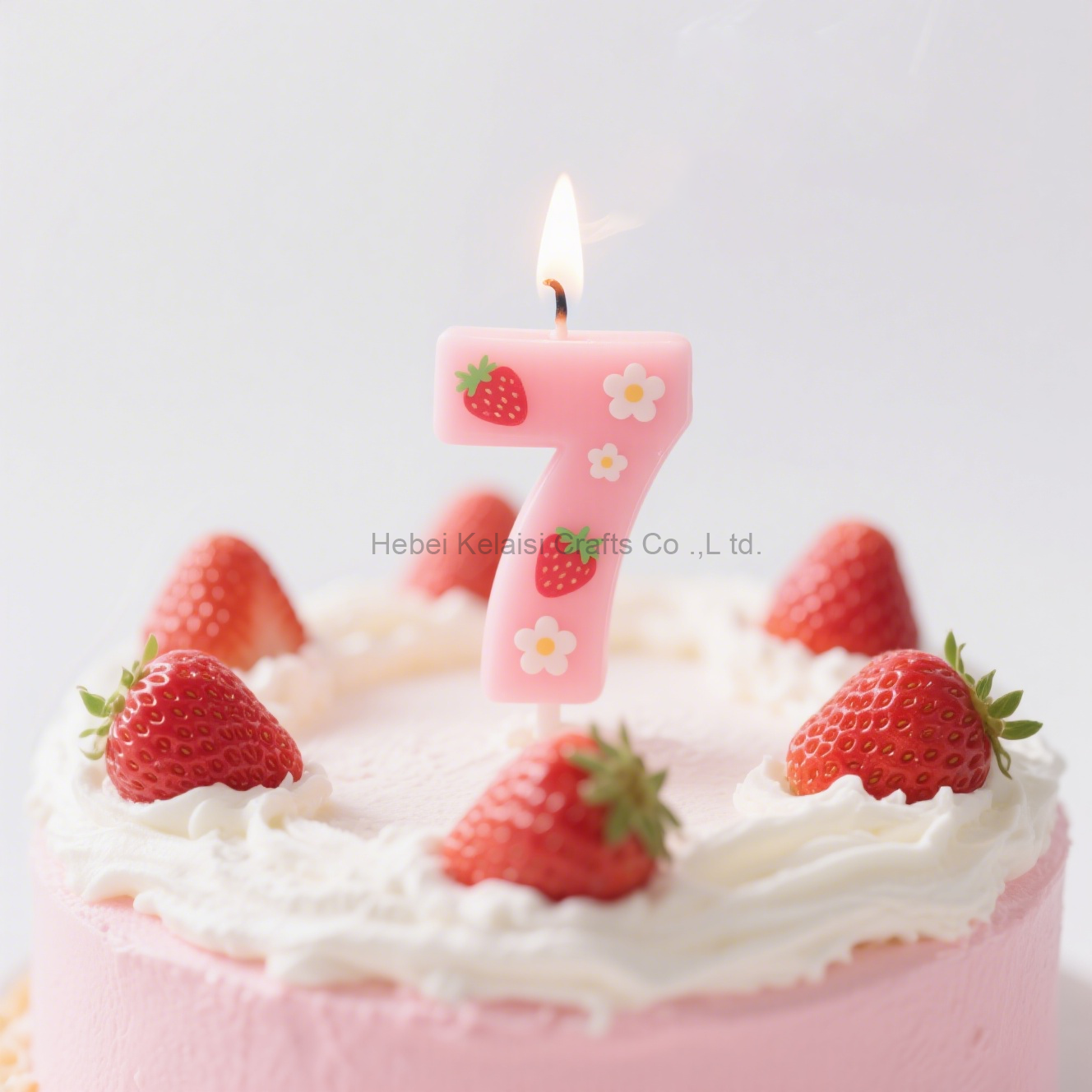 Romantic Strawberry Print Pink Number Cake Birthday Candle