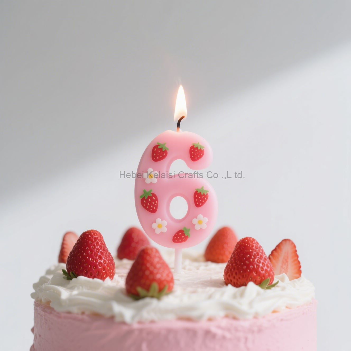 Romantic Strawberry Print Pink Number Cake Birthday Candle